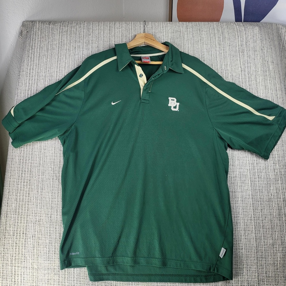 Baylor Bears‎ Shirt Mens XL Green Gold NCAA Football Nike Dri Fit Polo Top